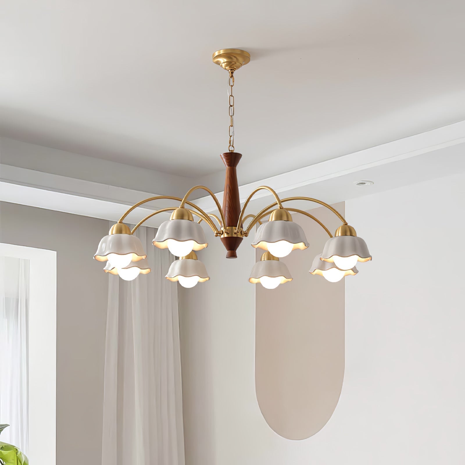Elegant Floral Wood And Ceramic Chandelier For Living Spaces
