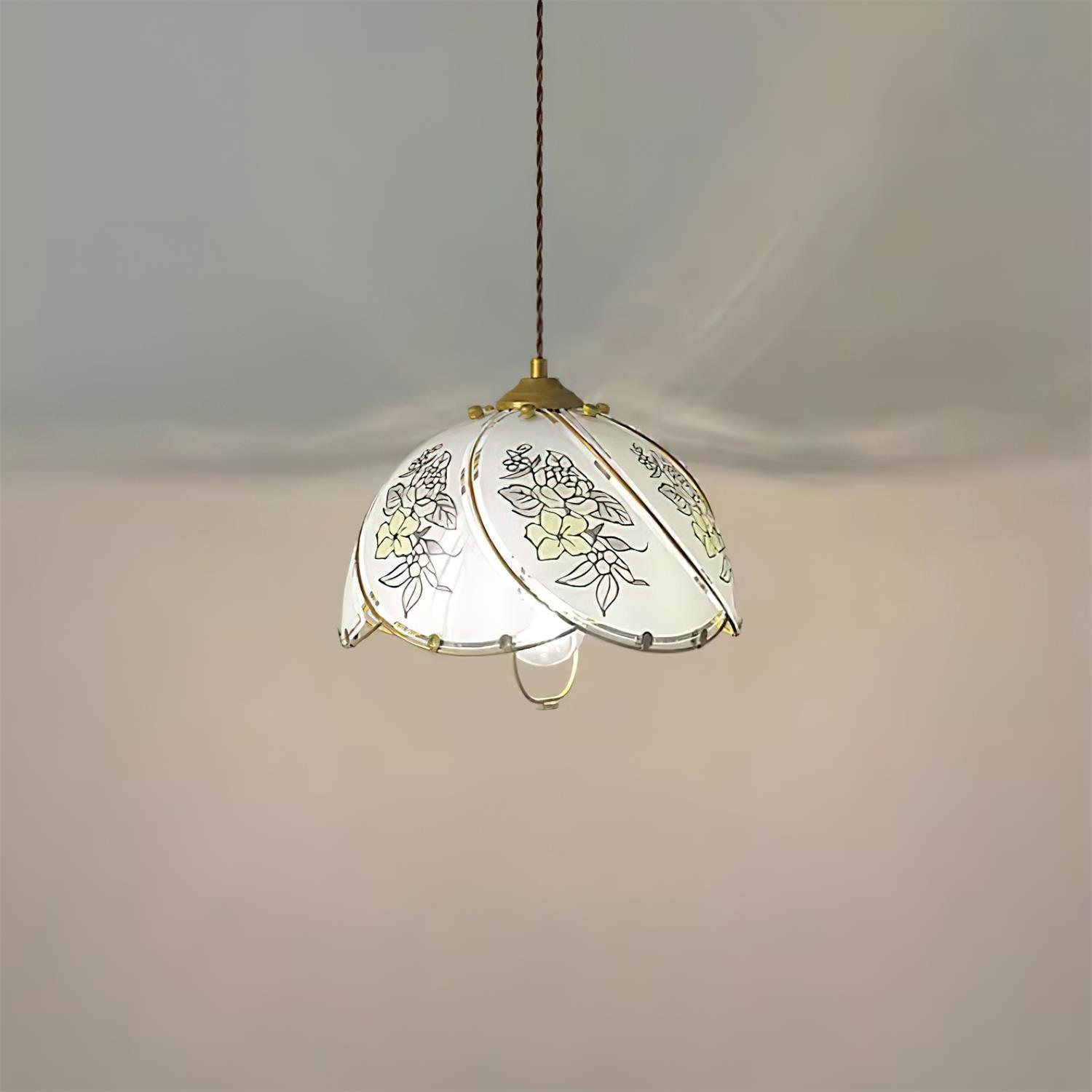 Petal Glass Shade Pendant Lamp With Vintage Metal Frame