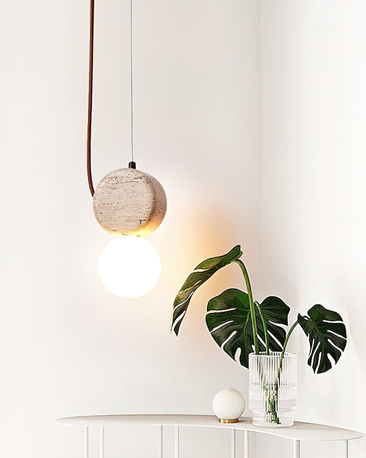 Double Disc Travertine Pendant Light With Warm Ambient Glow