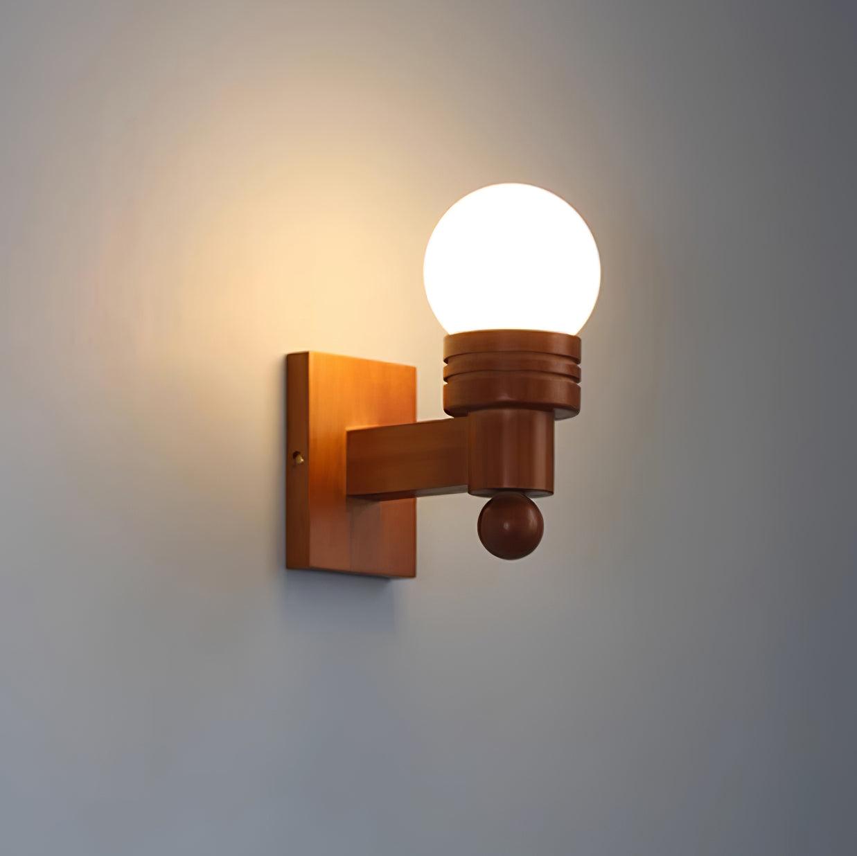 Walnut Wood Wall Lamp With White Glass Shade G9 Socket Damp Rated