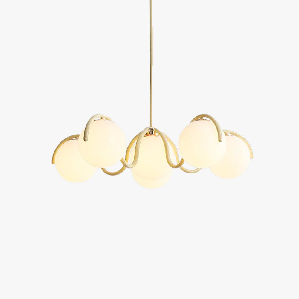 Italian Inspired Curve Linear Chandelier With Red And Silver Frame