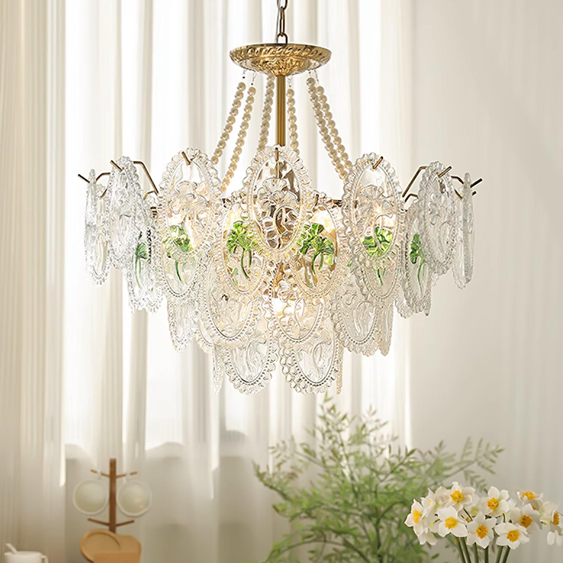Pearls And Gold Modern Chandelier With Lustrous Finish