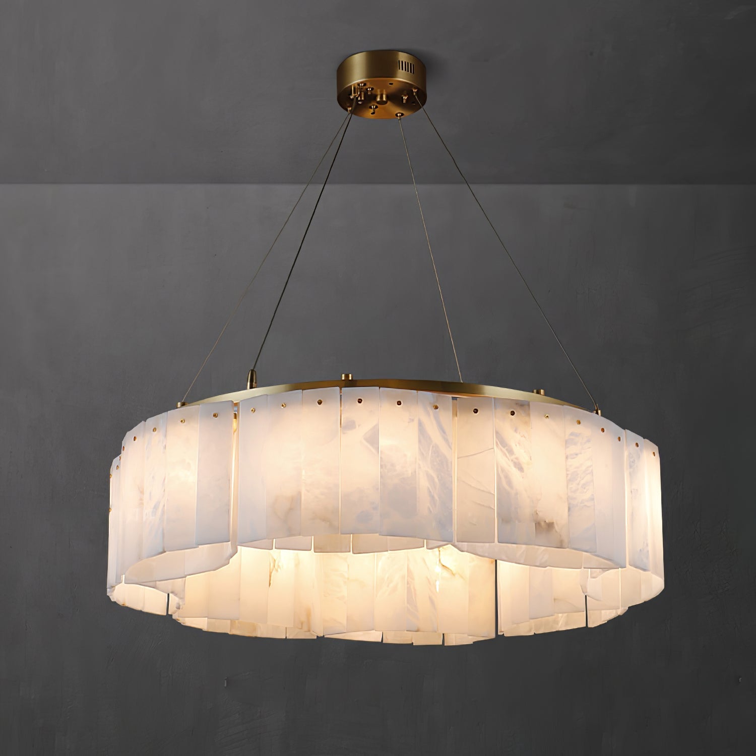 Double Tier Alabaster Pendant Light With Warm Glow