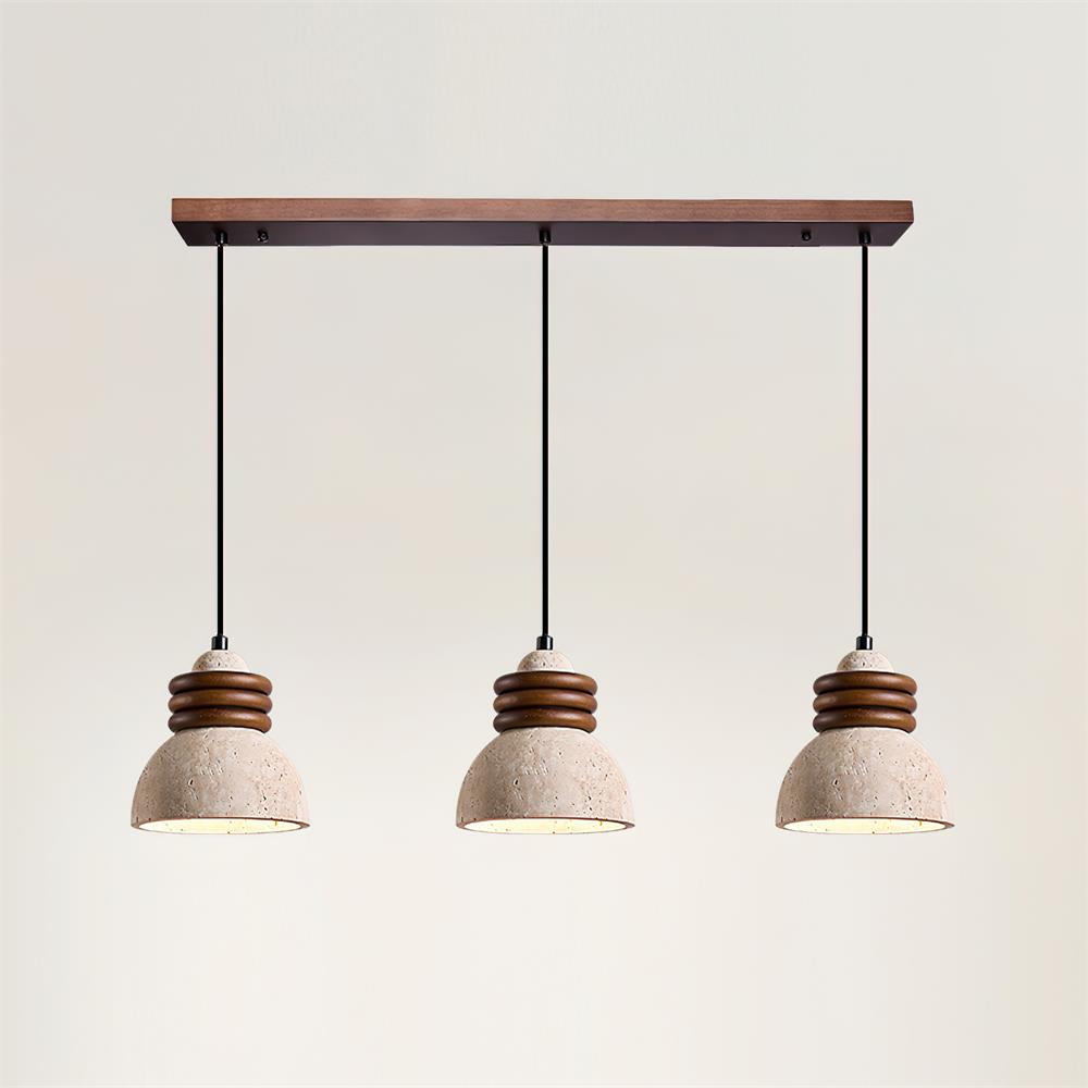 Ambient Travertine Dome Pendant Lamp With Walnut Wood Rings