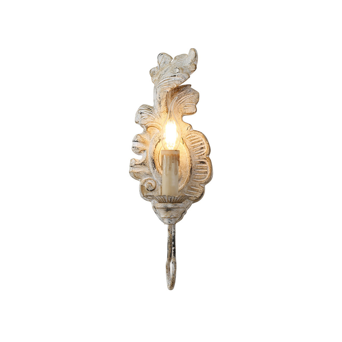 Vintage Distressed Resin Wall Sconce With Ornate Scrollwork