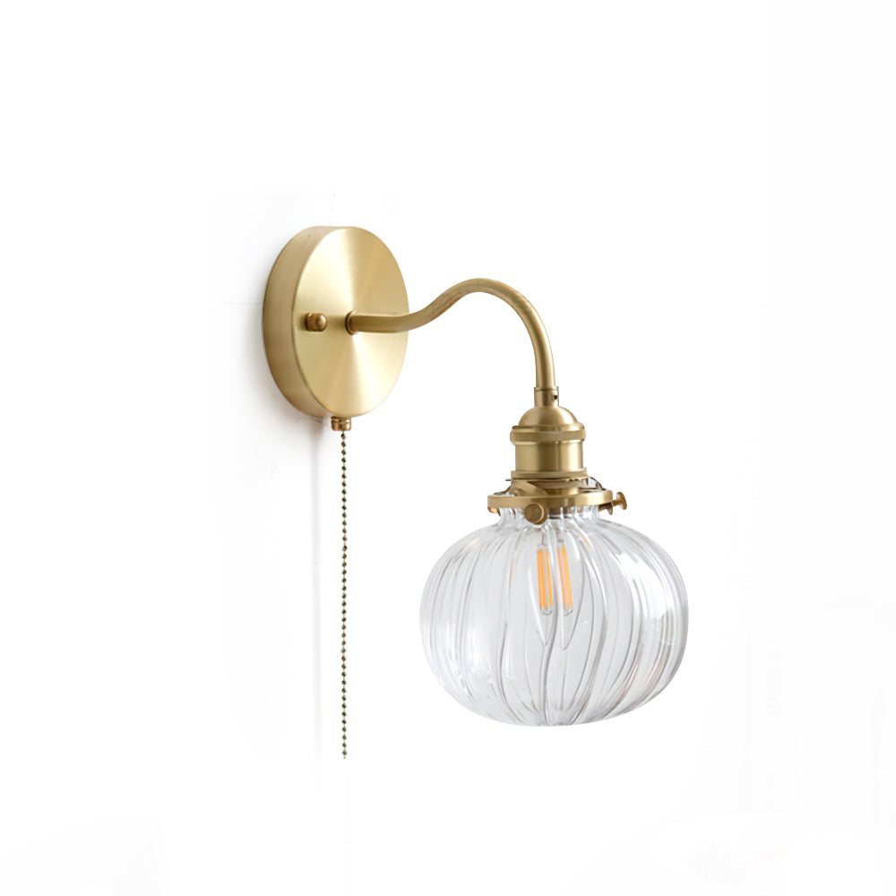 Heritage Brass Glass Wall Light With Pull Chain