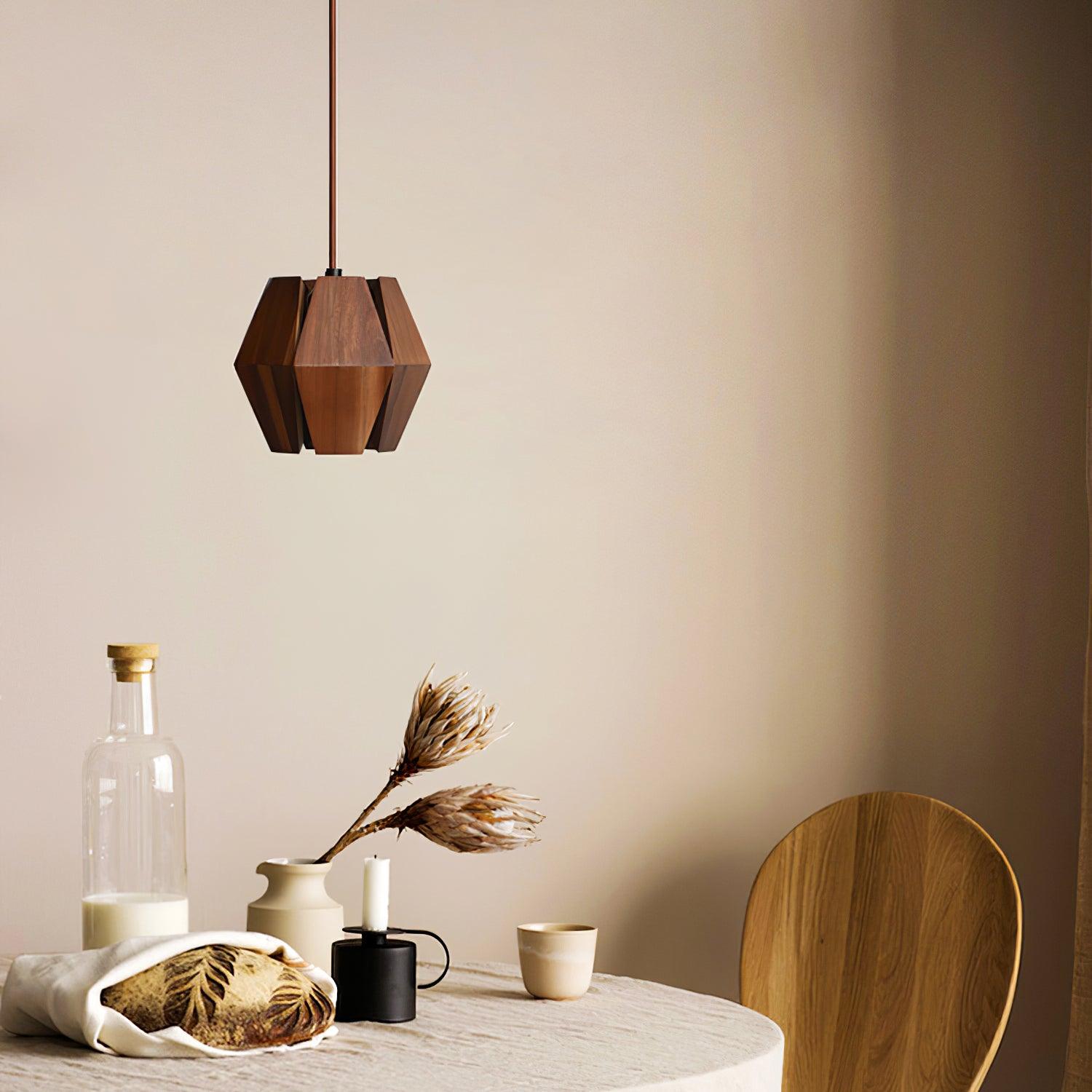 Suspension Géométrique En Bois, Éclairage Chaleureux Et Nordique