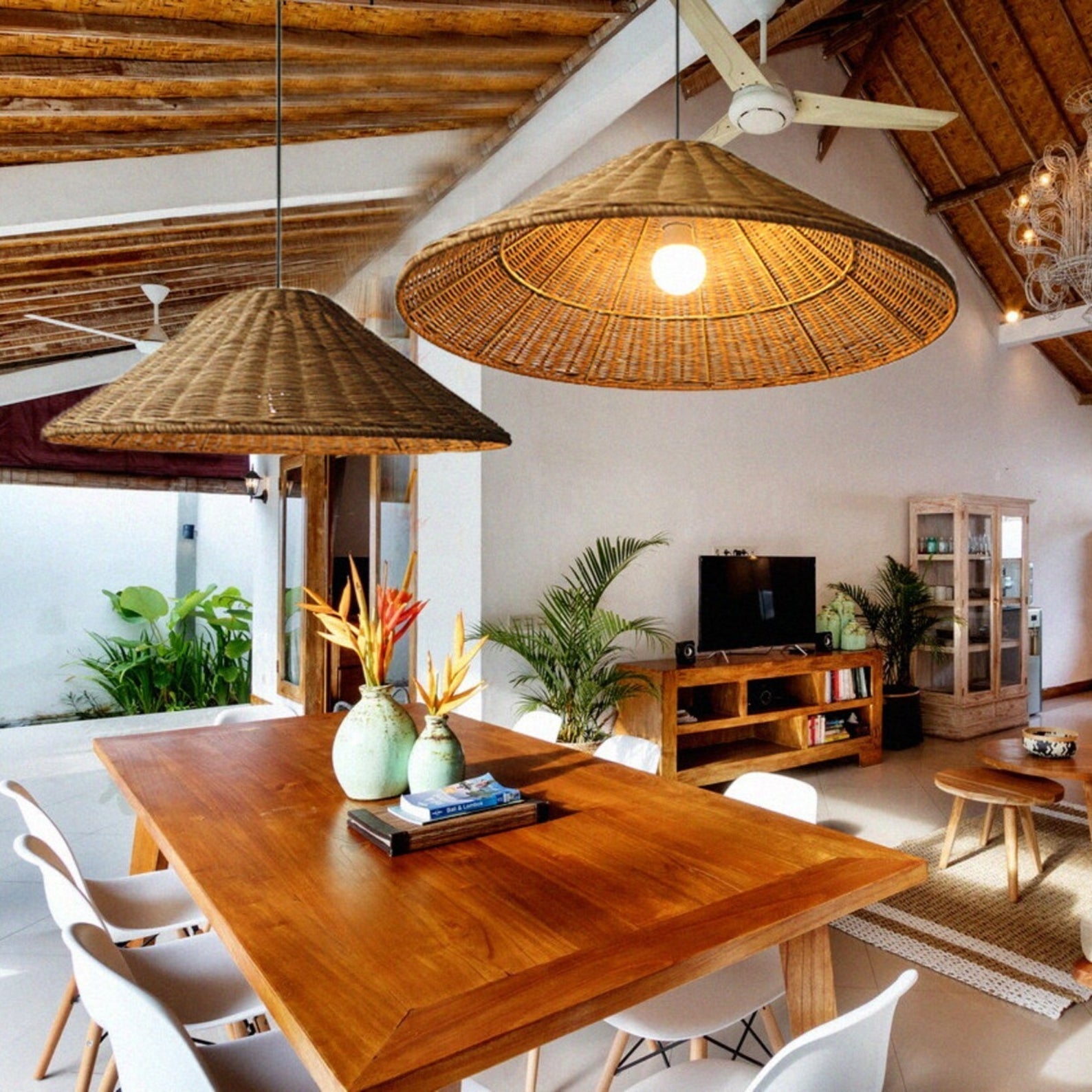 Artisan Rattan LED Pendant Light for Living Rooms