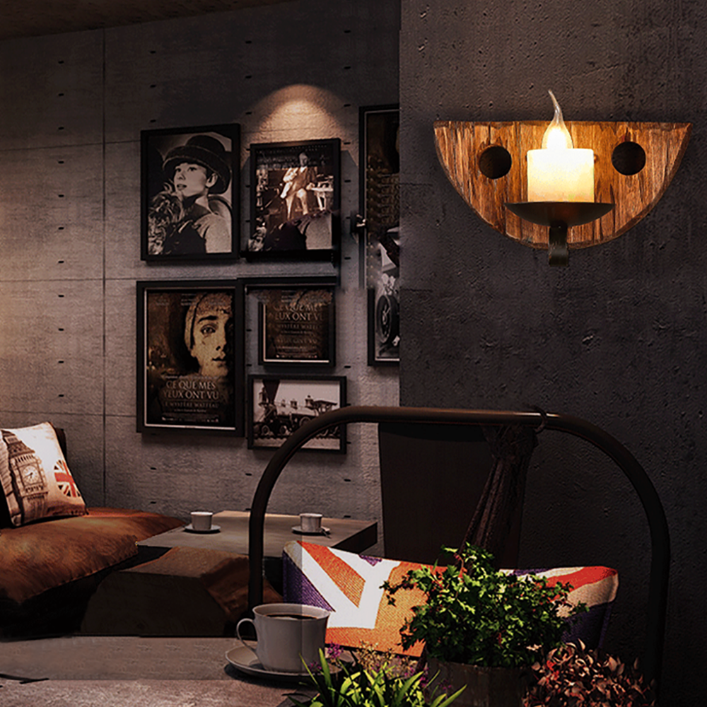 Semicircle Wood and Metal Wall Lamp Hardwired Indoor Bedroom Light