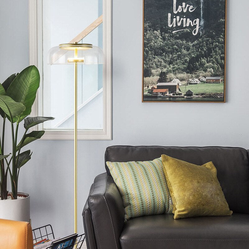 Clear Glass Floor Lamp With Metal Frame Two Colour Options