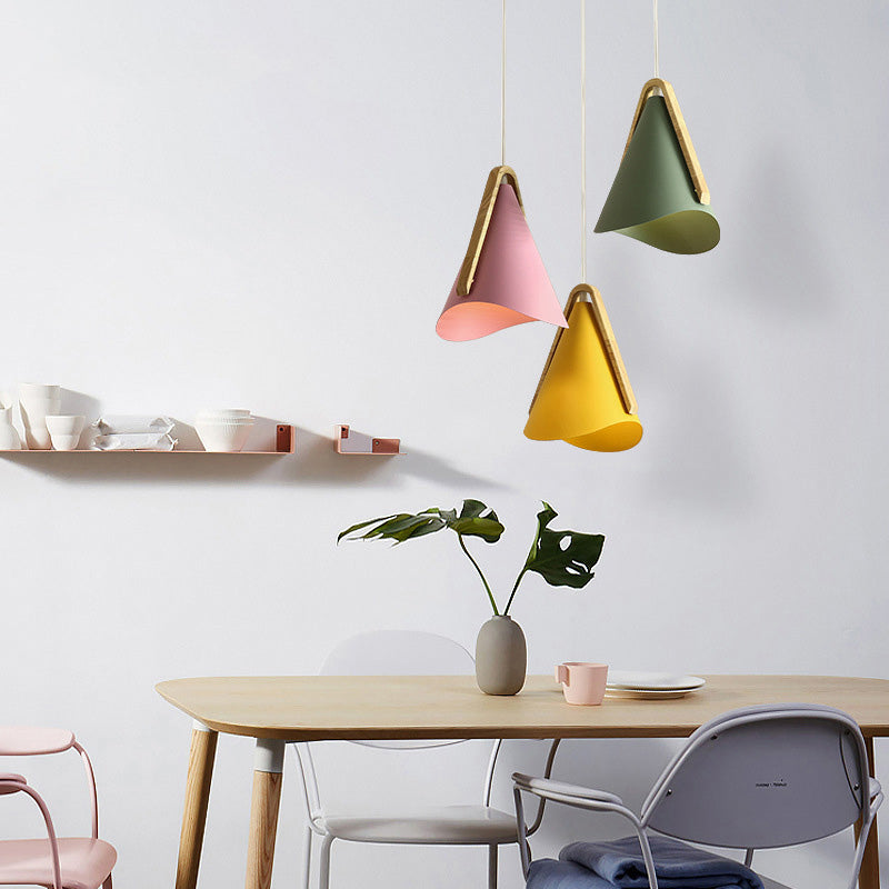 Wood and Metal Cone Pendant Light For Warm Ambience