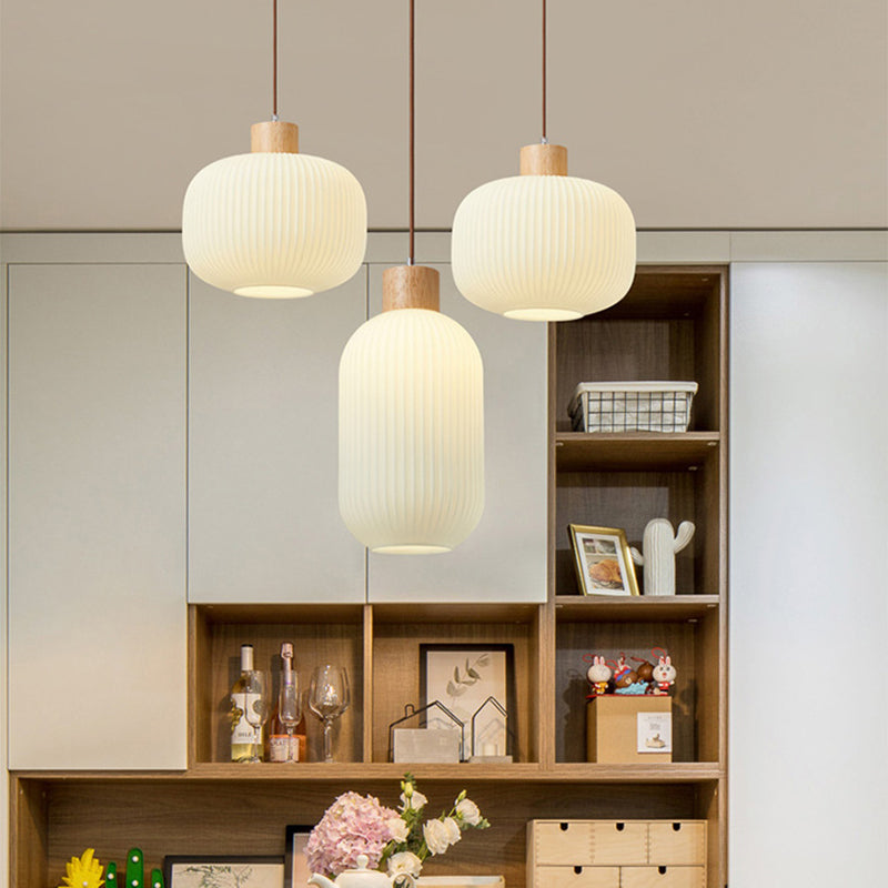 Wood And Glass Pendant Light White With Glare Free Lighting