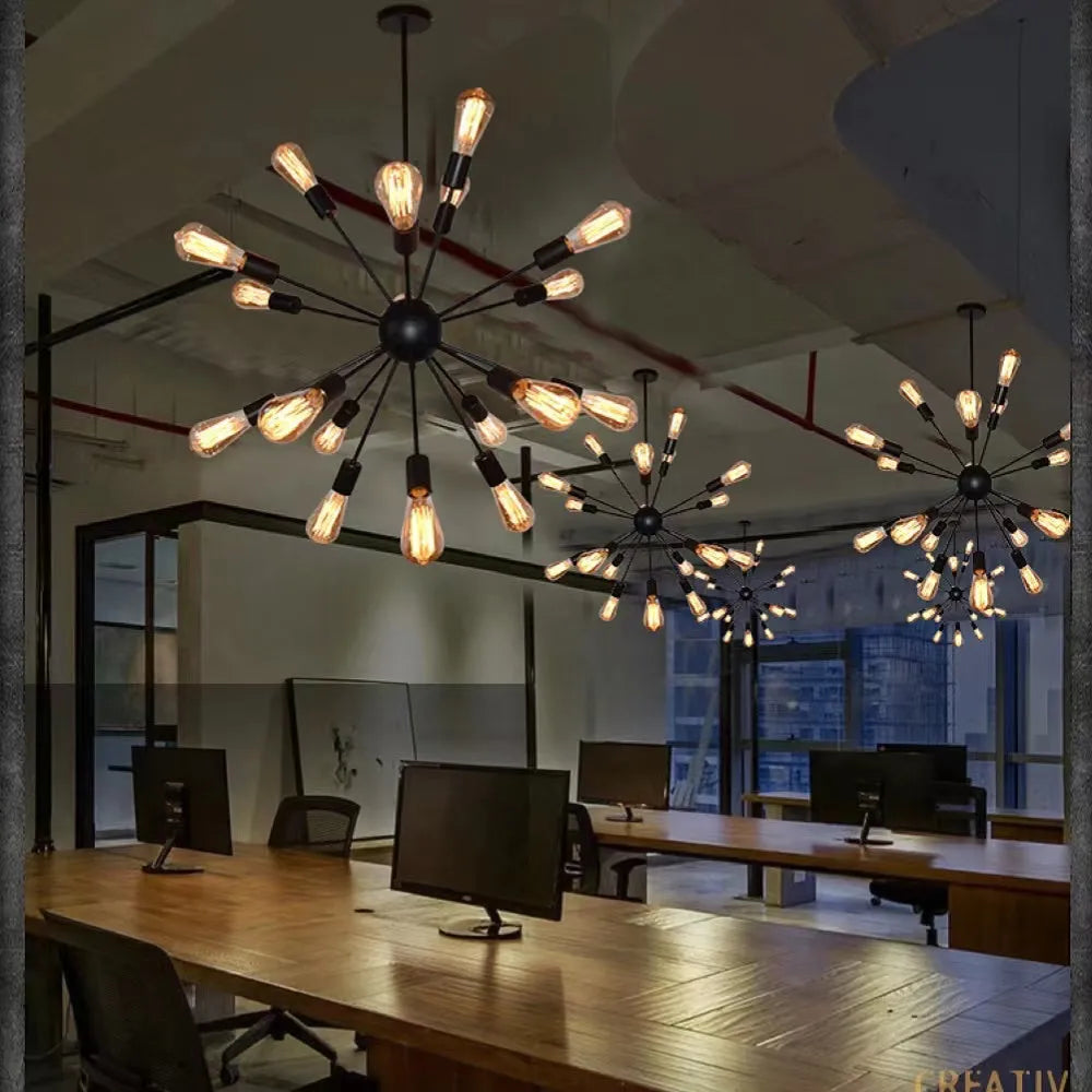 Industrial Black Chandelier With 18 LED Bulbs E14 Base