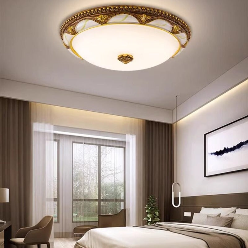 Vintage Brass Flush Mount Ceiling Light With Floral Design