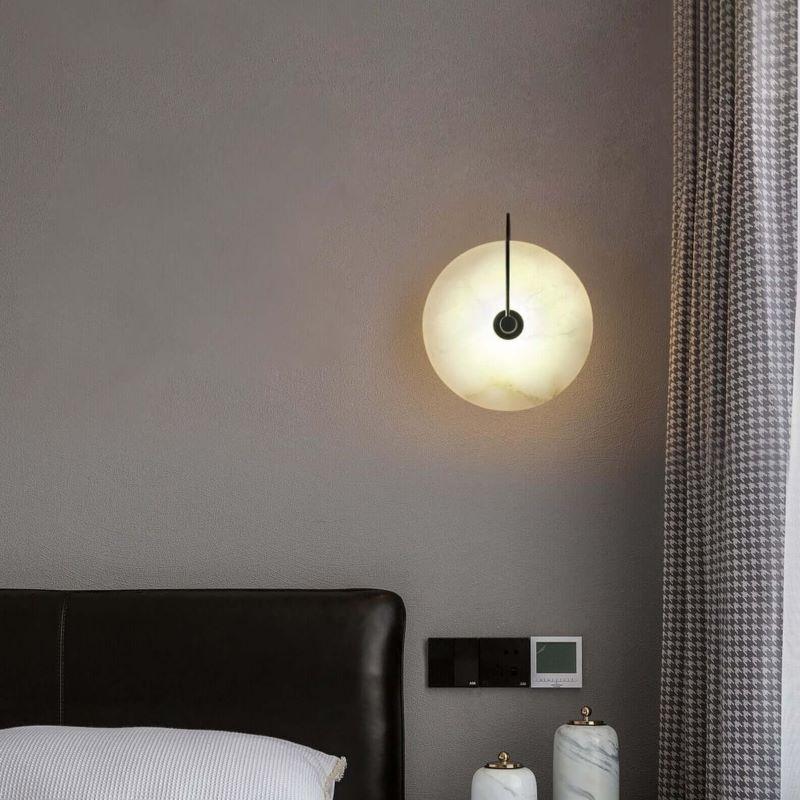 Round Marble Bedside Wall Light With Gold And Black Finish