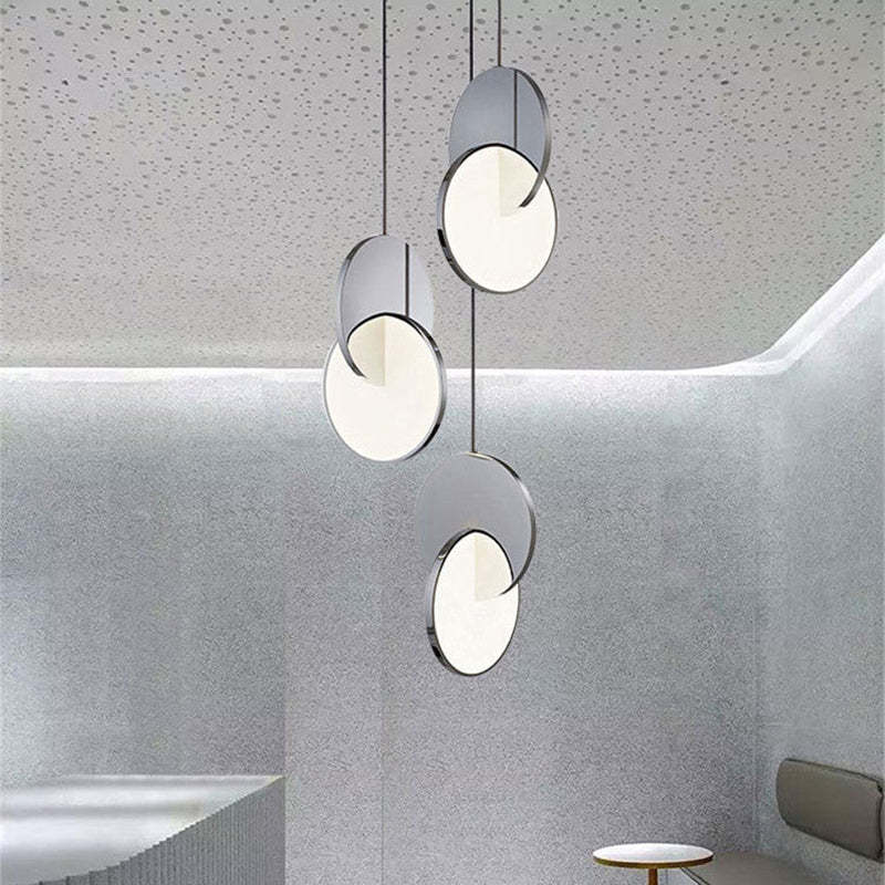 Soft Warm Glow Disc Pendant Light in Gold and Silver