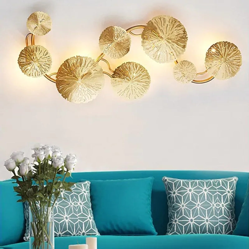 Round Gold Lotus Leaf Wall Lamp Modern Metal Design