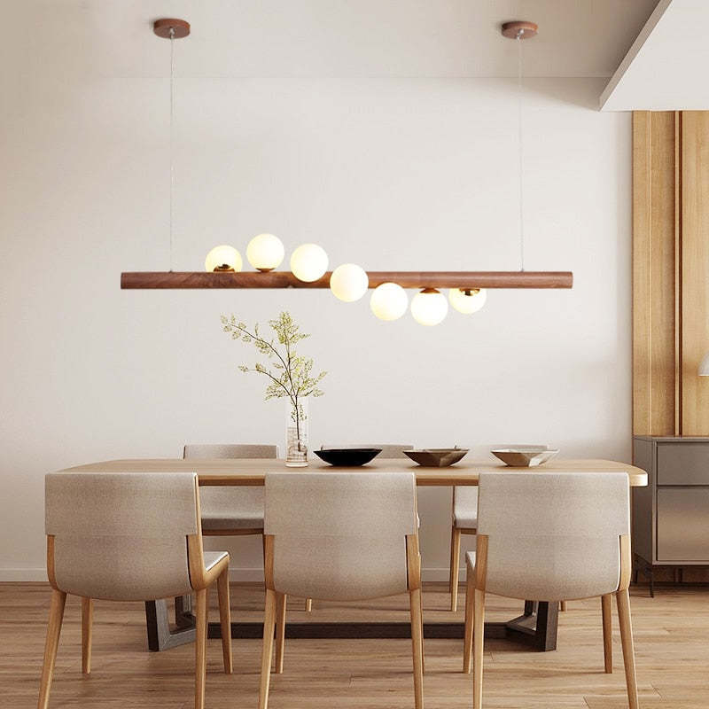 Valentina Glass Bubble Pendant Light Walnut Wood Finish