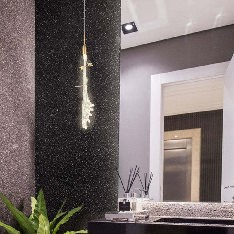 Suspension en verre et métal, effet fleur cristal pour chambre