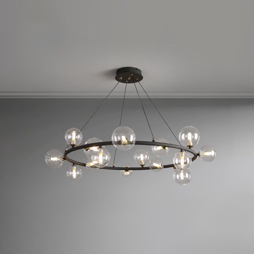 Orbis Ring Glass Globe Chandelier In Gold And Black