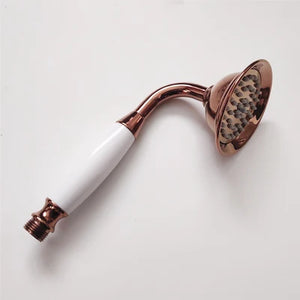 Vintage Round Brass and Porcelain Single Handheld Shower Head Spray-Rain Shower Heads-Index Bath-4-Index Bath