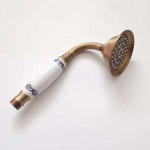 Vintage Round Brass and Porcelain Single Handheld Shower Head Spray-Rain Shower Heads-Index Bath-9-Index Bath