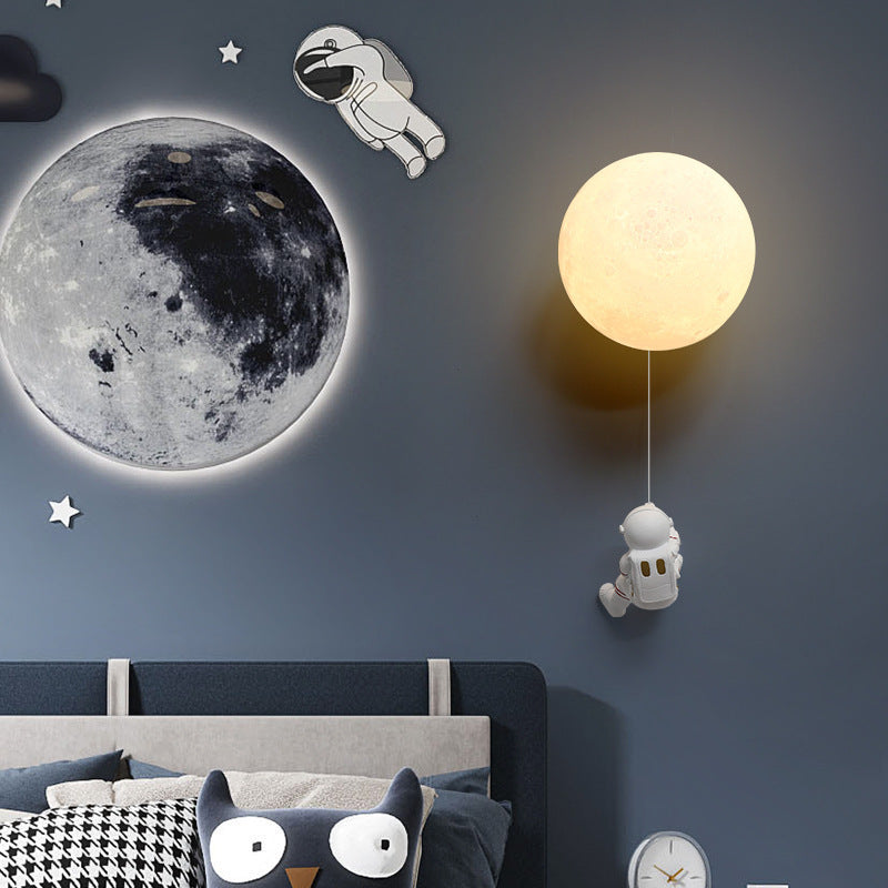 Luna Moon LED Wall Light For Kids Room White Resin