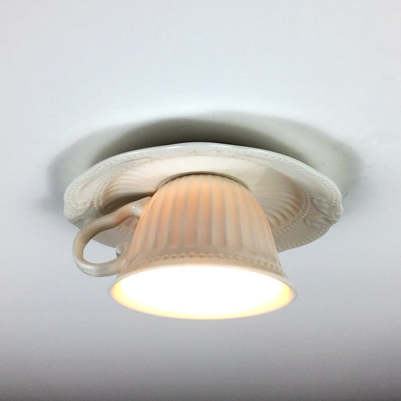 Ceramic Teacup Flush Mount Ceiling Light For Bedroom