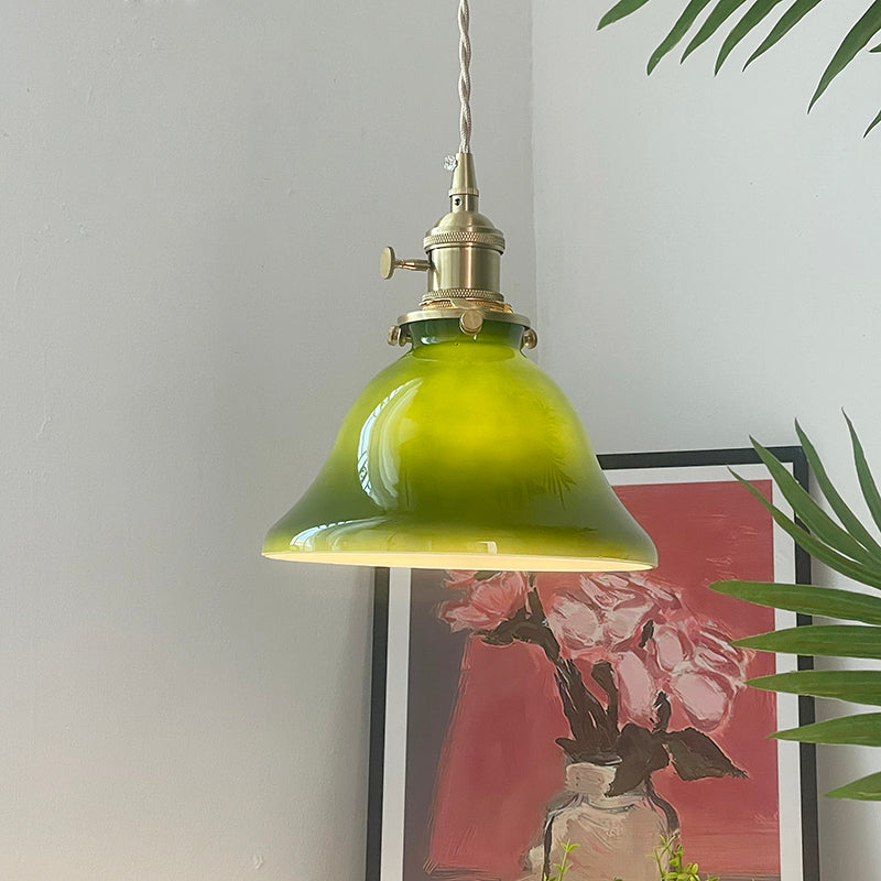Green Copper Glass Pendant Light For Warm Dining Ambience