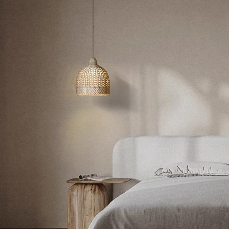 Suspension Vintage Rotin Naturel Avec Lumière Ambiance Douce