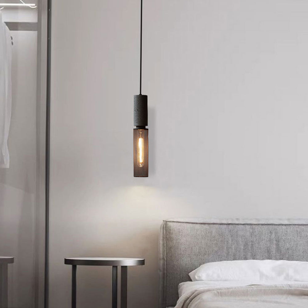 Industrial Cylindrical Pendant Light With Concrete Top