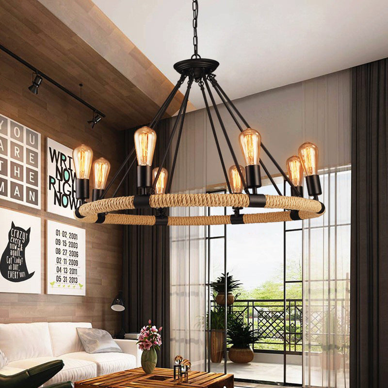 Industrial LED Pendant Light With Hemp Rope Accent