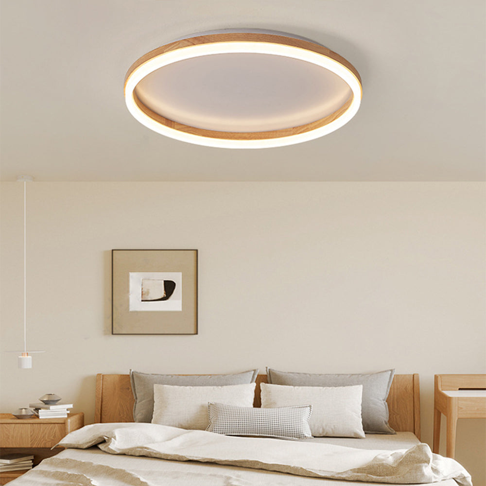 Circular Wooden Flush Mount Ceiling Light With Acrylic Diffuser