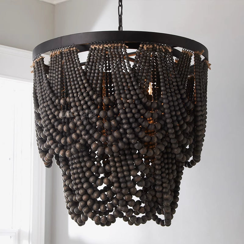 Boho Wood and Metal Pendant Light With Subtle LED Glow