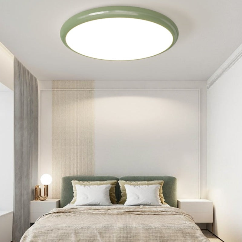 Elegant Retro Round Flush Mount Ceiling Light In White Metal Bedroom