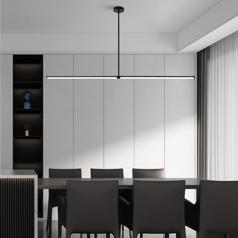 Black Minimalist Pendant Light With Warm LED Glow For Dining