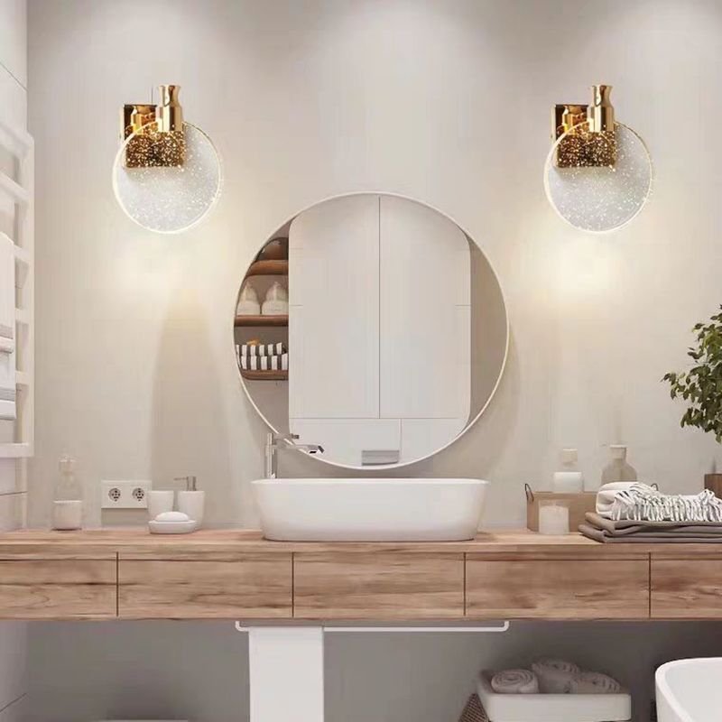 Round Crystal Vanity Wall Light In Gold And Chrome Finish