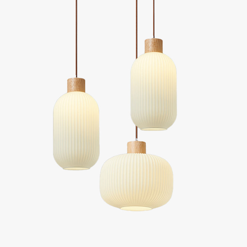 Wood And Glass Pendant Light White With Glare Free Lighting
