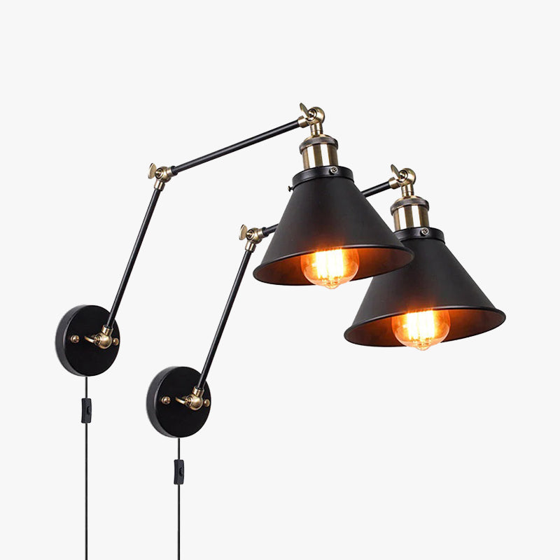 Retro Swing Arm Wall Lamp In Black And Gold Metal Finish