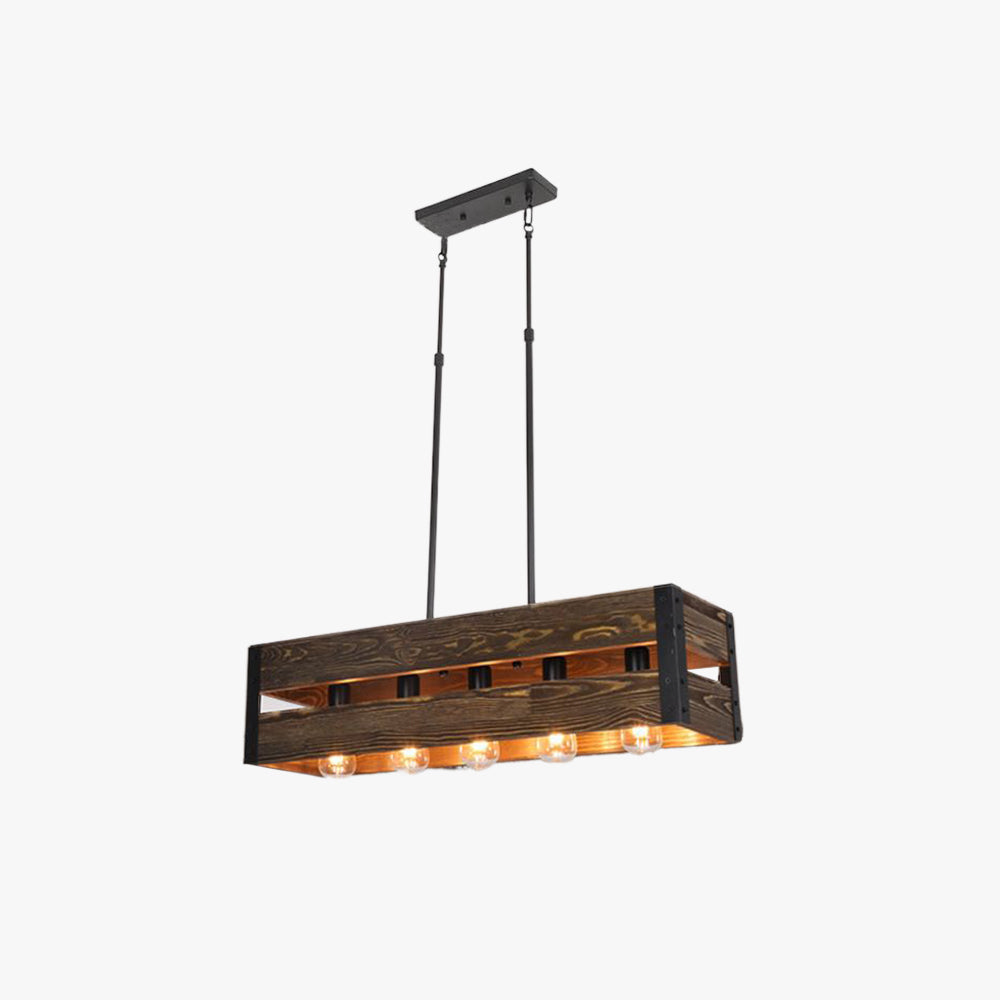 Wood And Metal Rectangular Pendant Light For Retro Ambiance