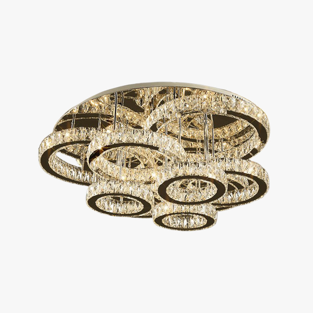 Suspension Moderne À Anneaux Métal Et Cristal Pour Lumière Élégante