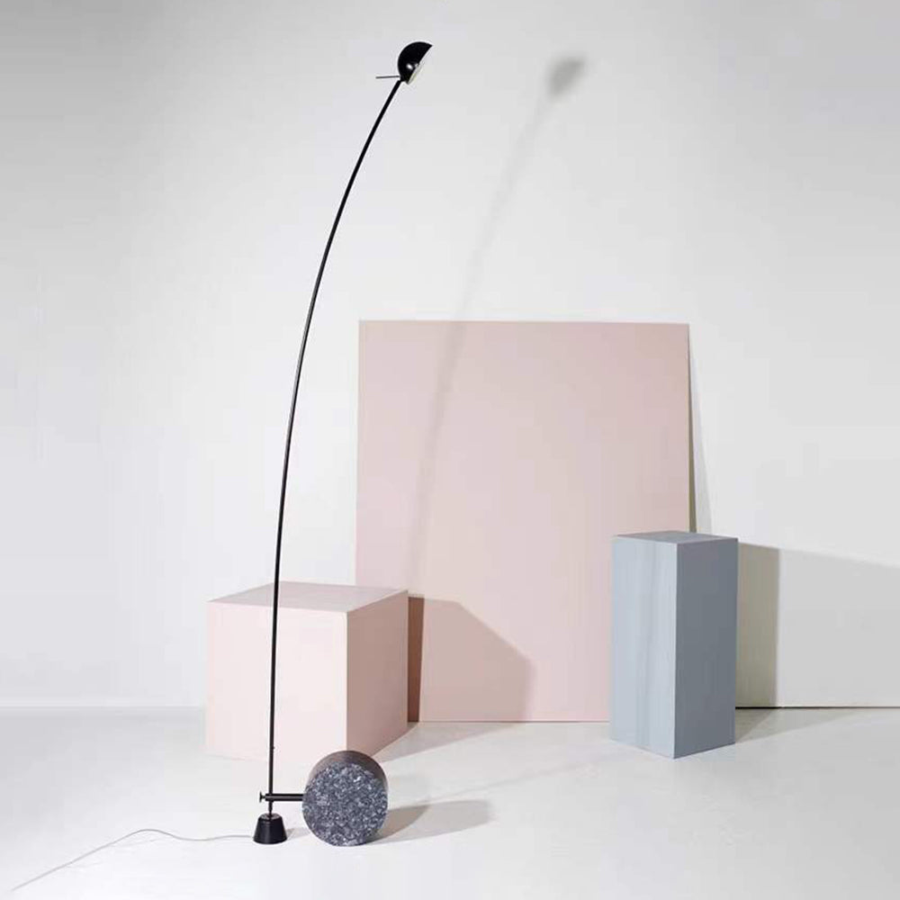 Nordic Grey Arc Led Floor Lamp With Marble And Metal Accents