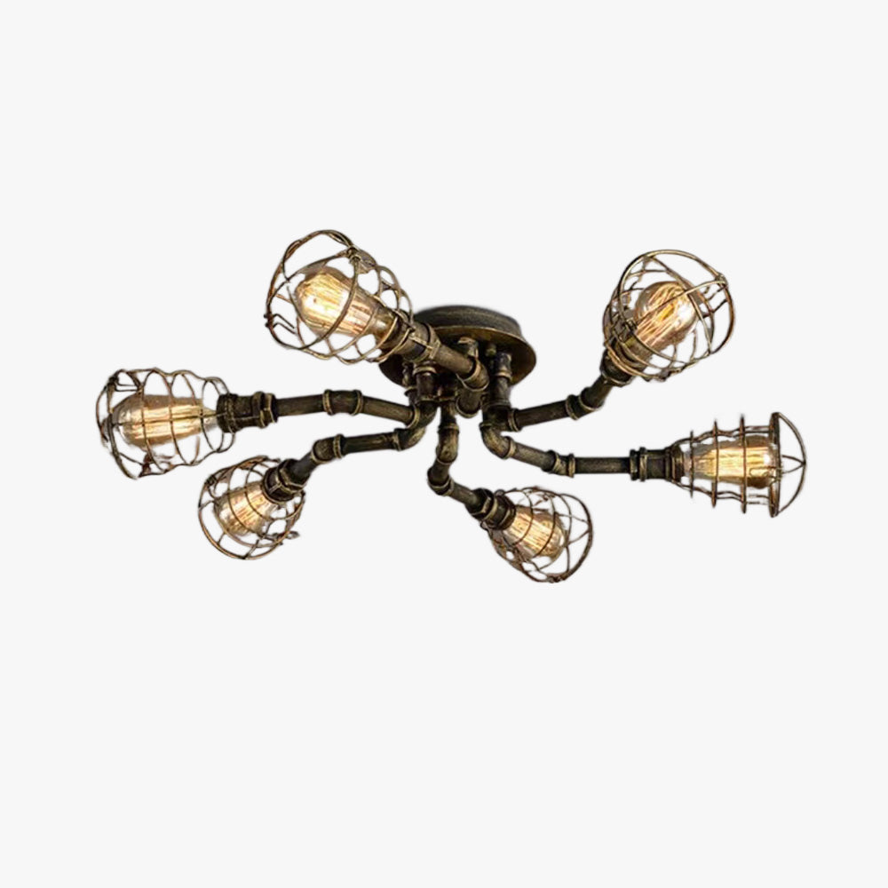 Vintage Industrial Flush Mount Ceiling Light With Handmade Shade