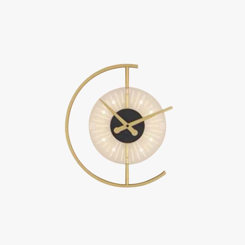 Premium Wall Clock And LED Lamp In Black Gold Metal