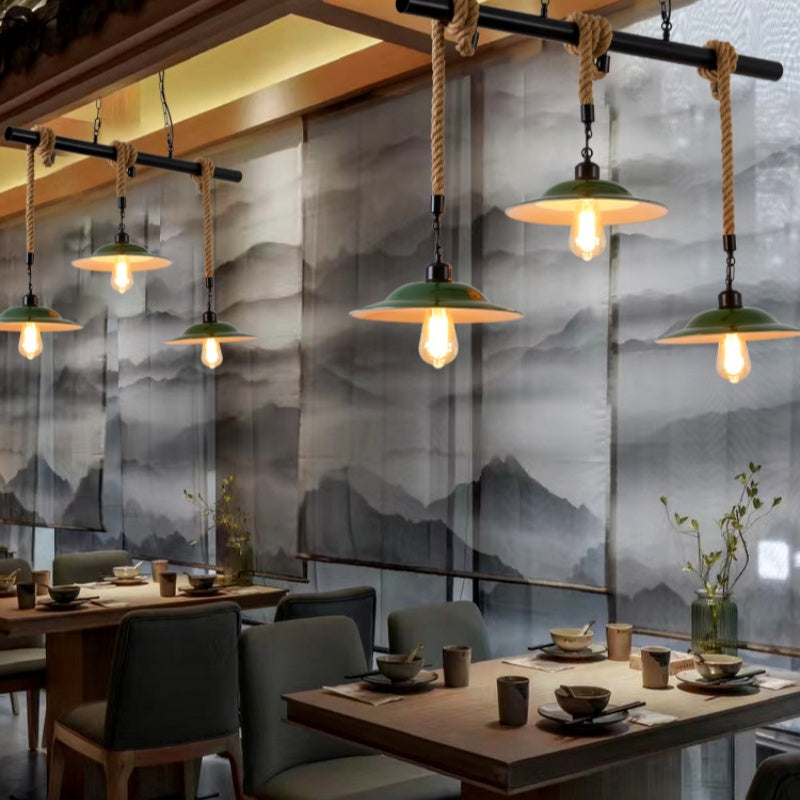 Suspension Led Vintage Verte En Métal Pour Cuisine Moderne