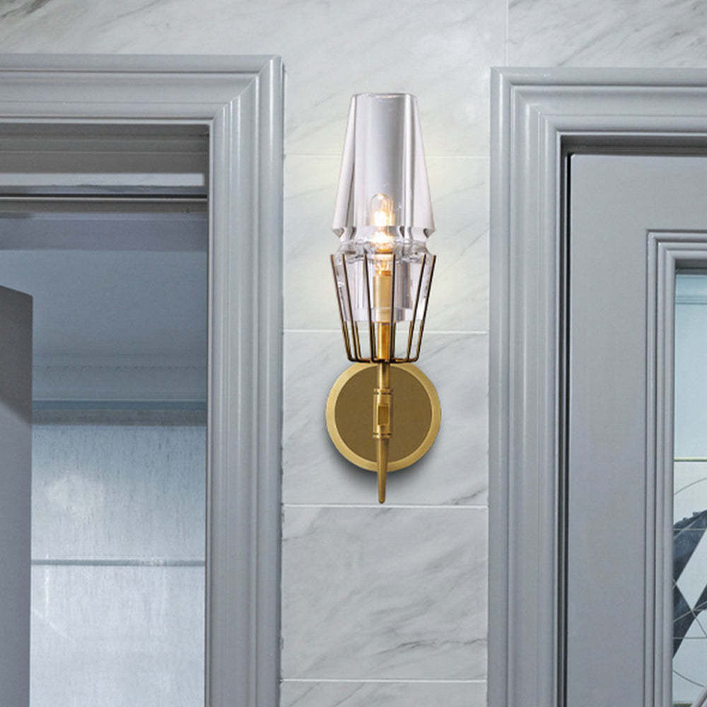 Vintage Glass Lantern Wall Light With Gold Finish