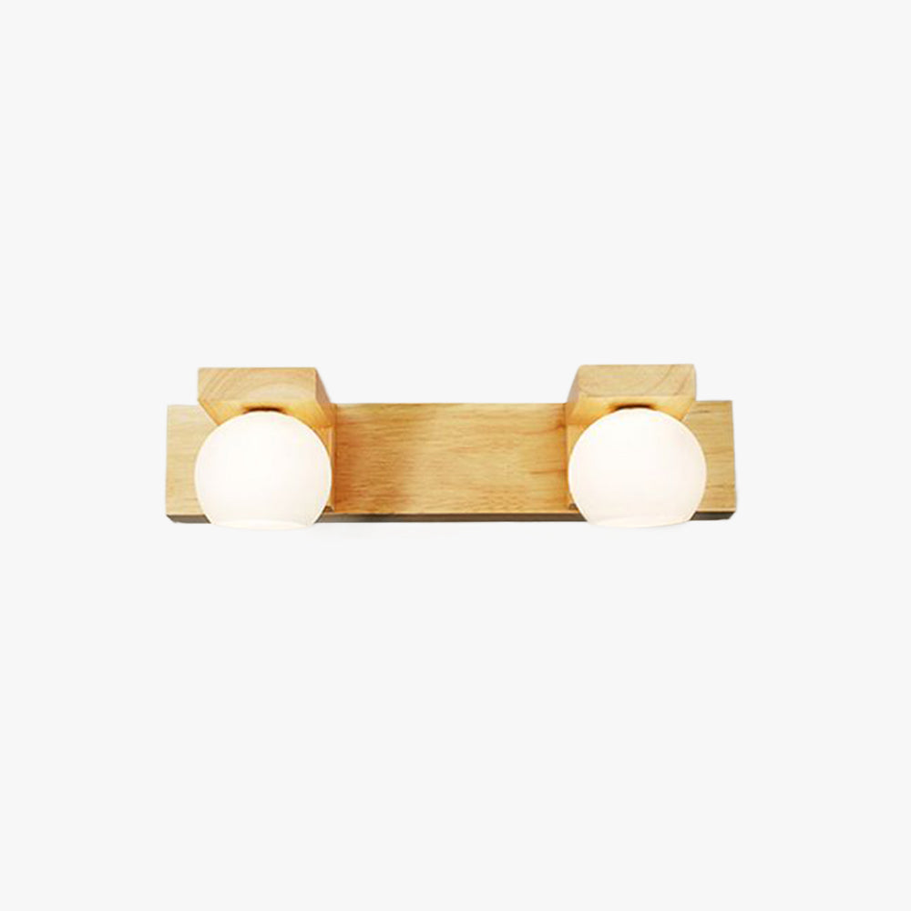 Wooden Ball Mirror Front Vanity Wall Light Log Finish