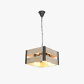 Multi Head Square Metal Wood Pendant Light