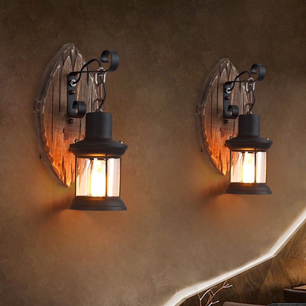 Leaf Shaped Wall Lamp Vintage Wood And Metal Dimmable For Bedroom