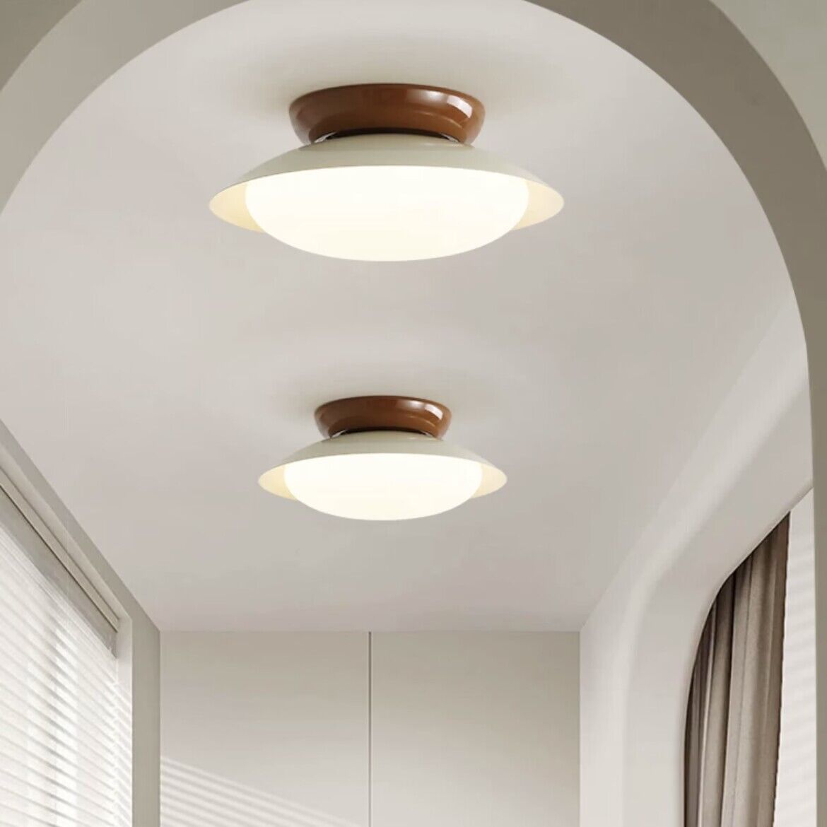Bowl Shaped Ceiling Light In Earthy Green And Brown Finish